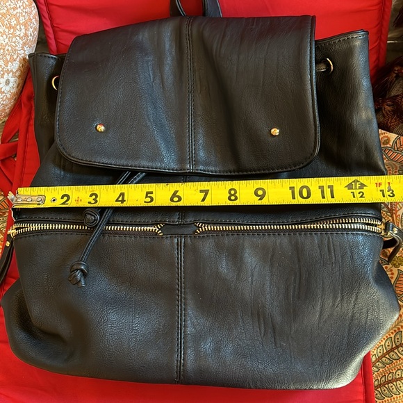 HYNES VICTORY Black Faux Leather Drawstring Backpack - 12" x 13" - Picture 9 of 12